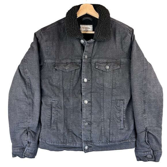 Goodfellow Denim Trucker Jacket Mens Size Small Black Faux Shearling Sherpa - Picture 1 of 11